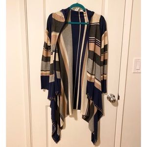 Vertical Striped Open Front Hooded Cardigan